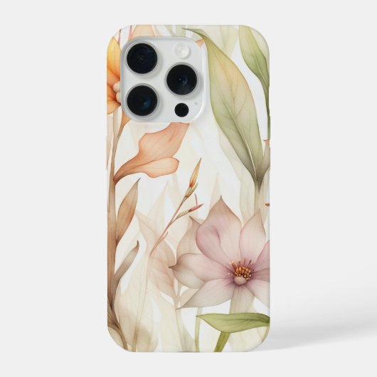 ピンク、オレンジ、黄色の水彩花柄 iPhoneケース (裏面)