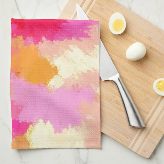 ピンク、オレンジ、黄色の水色 キッチンタオル (四つ折り)