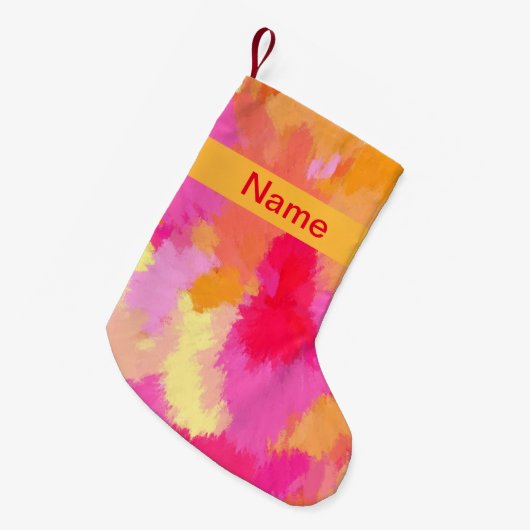 ピンク、オレンジ、黄色の水色 スモールクリスマスストッキング (正面 (吊り時))