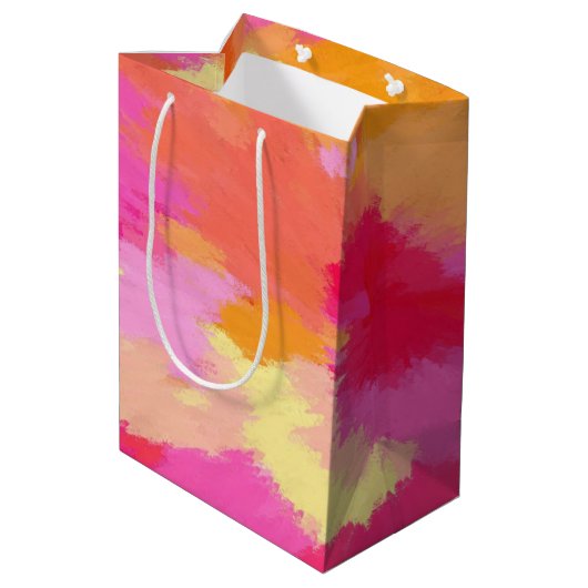 ピンク、オレンジ、黄色の水色 ミディアムペーパーバッグ (裏面アングル)