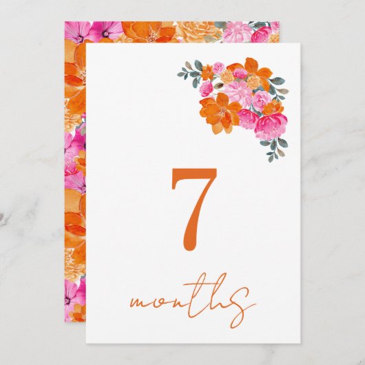 ピンク オレンジ 7 か月 赤ちゃん 月間マイルストーン カード (正面/裏面)
