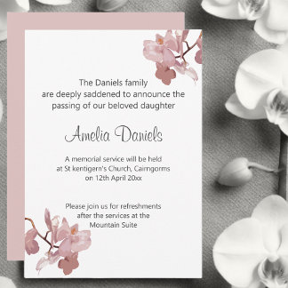 ピンク・オーキッド葬儀アナウンスメントカード 招待状