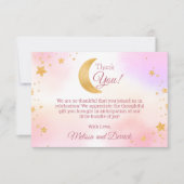 ピンク・オーバー・ザ・ムーンガール赤ちゃんシャワーサンキューカード サンキューカード (正面)