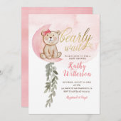 『ピンク・オーバー・ザ・ムーン・ベア・ガール・ベビー・シャワー』 招待状 (正面/裏面)