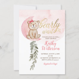 『ピンク・オーバー・ザ・ムーン・ベア・ガール・ベビー・シャワー』 招待状