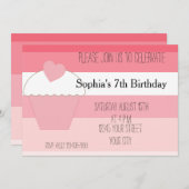ピンク カップケーキ オンブレ ストライプ 誕生日 招待状 (正面/裏面)
