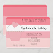 ピンク カップケーキ オンブレ ストライプ 誕生日 招待状 (正面/裏面)