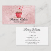 ピンク カップケーキ スイート ケーキ ベイクス 手作りパン屋 バス 名刺 (正面/裏面)