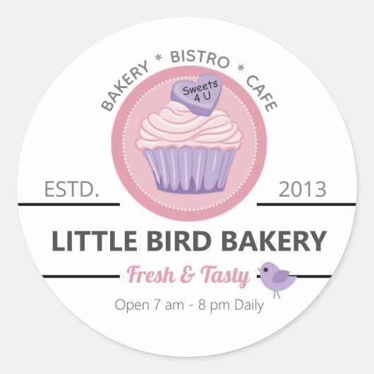 ピンク カップケーキ ベーカリー カスタマイズ可能 ラウンドシール (正面)