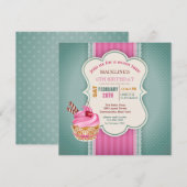 ピンク カップケーキ 招待状 (正面/裏面)