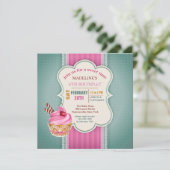 ピンク カップケーキ 招待状 (スタンド正面)