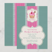 ピンク カップケーキ 招待状 (正面/裏面)