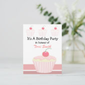 ピンク カップケーキ 誕生日 招待状 (スタンド正面)