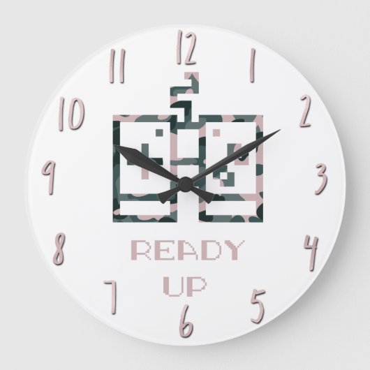 ピンク カモフラージュ ゲーム コントローラー レディーアップ ゲーマー ラージ壁時計 (正面)