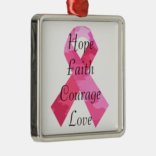 ピンク カモフラージュ リボン 信仰 スクエア オーナメント (右)