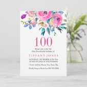 ピンク カラフル トロピカル フローラル 100歳の誕生日 招待状 (スタンド正面)