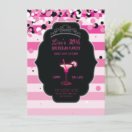ピンク-ガーリーな-大人-誕生日のパーティの招待状 招待状 (スタンド正面)