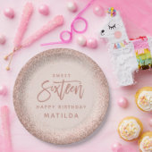 ピンク・ガーリーグリッター16歳の誕生日パーティー ペーパープレート (パーティー)