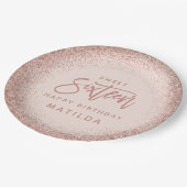 ピンク・ガーリーグリッター16歳の誕生日パーティー ペーパープレート (アングル)