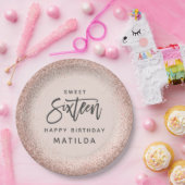 ピンク・ガーリーグリッター16歳の誕生日パーティー ペーパープレート (パーティー)