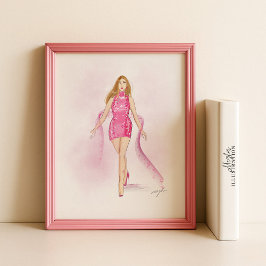 ピンク、ガーリーファッション・スケッチ ポスター