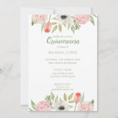 ピンク&ガーリーホワイトフローラキンセアニェラ誕生日 招待状 (正面)