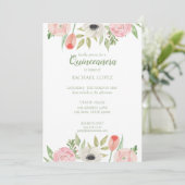 ピンク&ガーリーホワイトフローラキンセアニェラ誕生日 招待状 (スタンド正面)