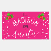 ピンク&ガーリー「愛、サンタ」名前をカスタムするホリデー 長方形シール (正面)