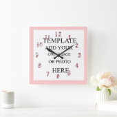 ピンク・ガールズ・フォト・デコー・ウォール・クロパーソナライズされたック スクエア壁時計 (ホーム)