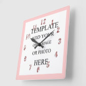 ピンク・ガールズ・フォト・デコー・ウォール・クロパーソナライズされたック スクエア壁時計 (傾斜)