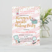 ピンク·ガール·化粧·バースデー·パーティーの招待 招待状 (スタンド正面)