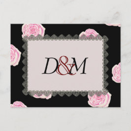 ピンク・キャベツ・バラとブラック・レ結婚ースズ 案内ポストカード