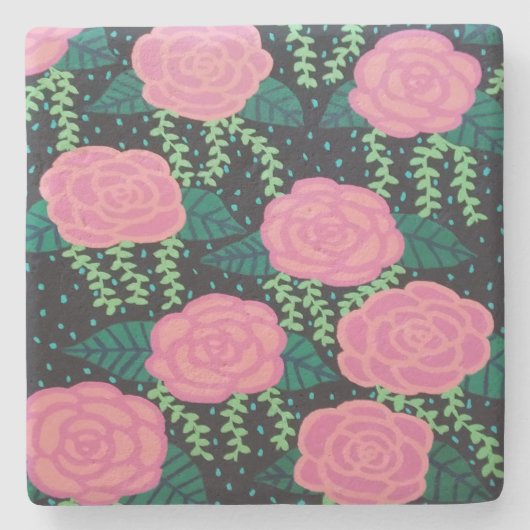 ピンク・キャベツ・バラ ストーンコースター (正面)