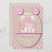 ピンク·キャンディ·ビュッフェ·バースデー·パーティーの招待 招待状 (正面/裏面)