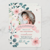 ピンク《キリスト教》洗礼式や命名式の赤ちゃんガールピーチ 招待状 (正面/裏面)