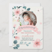 ピンク《キリスト教》洗礼式や命名式の赤ちゃんガールピーチ 招待状 (正面)