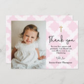 ピンク《キリスト教》洗礼式や命名式ガール感謝してい写真 サンキューカード (正面/裏面)