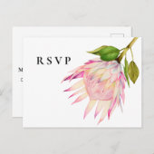 ピンク·キング·プロテア·フローラ結婚式RSVP インビテーションポストカード (正面/裏面)
