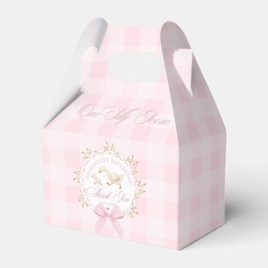 ピンク ギンガムの1才の誕生日 おかしなガチョウ フェイバーボックス (正面サイド)