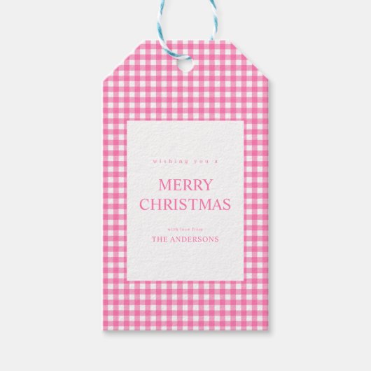 ピンク ギンガム クリスマス ギフトタグ (正面)
