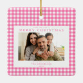 ピンク ギンガム クリスマス 2 枚写真 セラミックオーナメント (裏面)