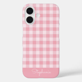 ピンク ギンガム チェック柄 ガーリー チェック プリント 名前入り iPhone 16ケース