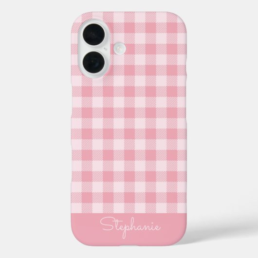 ピンク ギンガム チェック柄 ガーリー チェック プリント 名前入り Case-Mate iPhoneケース (裏面)