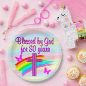 ピンク·クかわいらしリスチャン80世誕生日紙プレート ペーパープレート (パーティー)