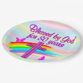 ピンク·クかわいらしリスチャン80世誕生日紙プレート ペーパープレート (アングル)