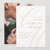 ピンク クラシック エレガンス 筆記体 モノグラム 結婚式 招待状 (正面/裏面)