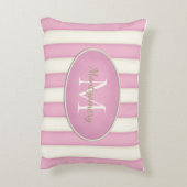 ピンク＆クリームのストライプ オーバルフレーム モノグラム アクセントクッション (裏面(縦))