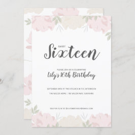 ピンク&クリーム牡丹スウィート16誕生日パーティー 招待状