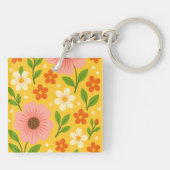 ピンク、クリーム、オレンジの花と緑の葉 キーホルダー (裏面)