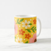 ピンク、クリーム、オレンジの花と緑の葉 コーヒーマグカップ (正面右)